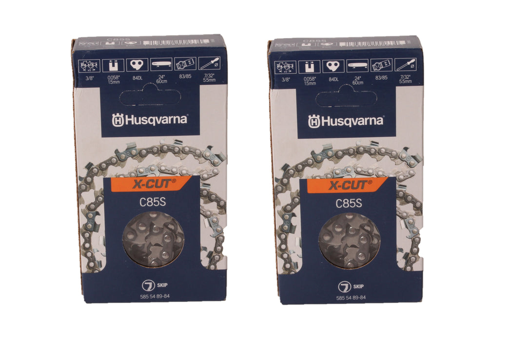 2 PK Genuine Husqvarna 585548984 24" 3/8" .058" X-Cut Chainsaw Chain Loop C85S