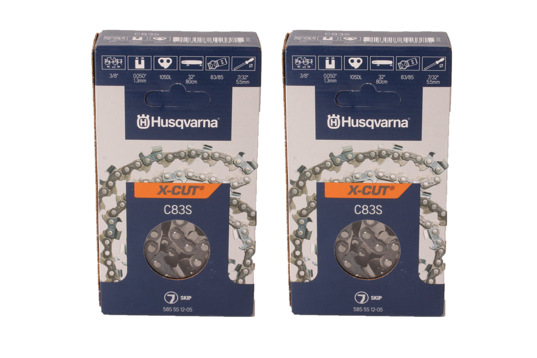 2 PK Genuine Husqvarna 585551205 32" 3/8" .050" 105 DL C83S Chainsaw Chain Loop