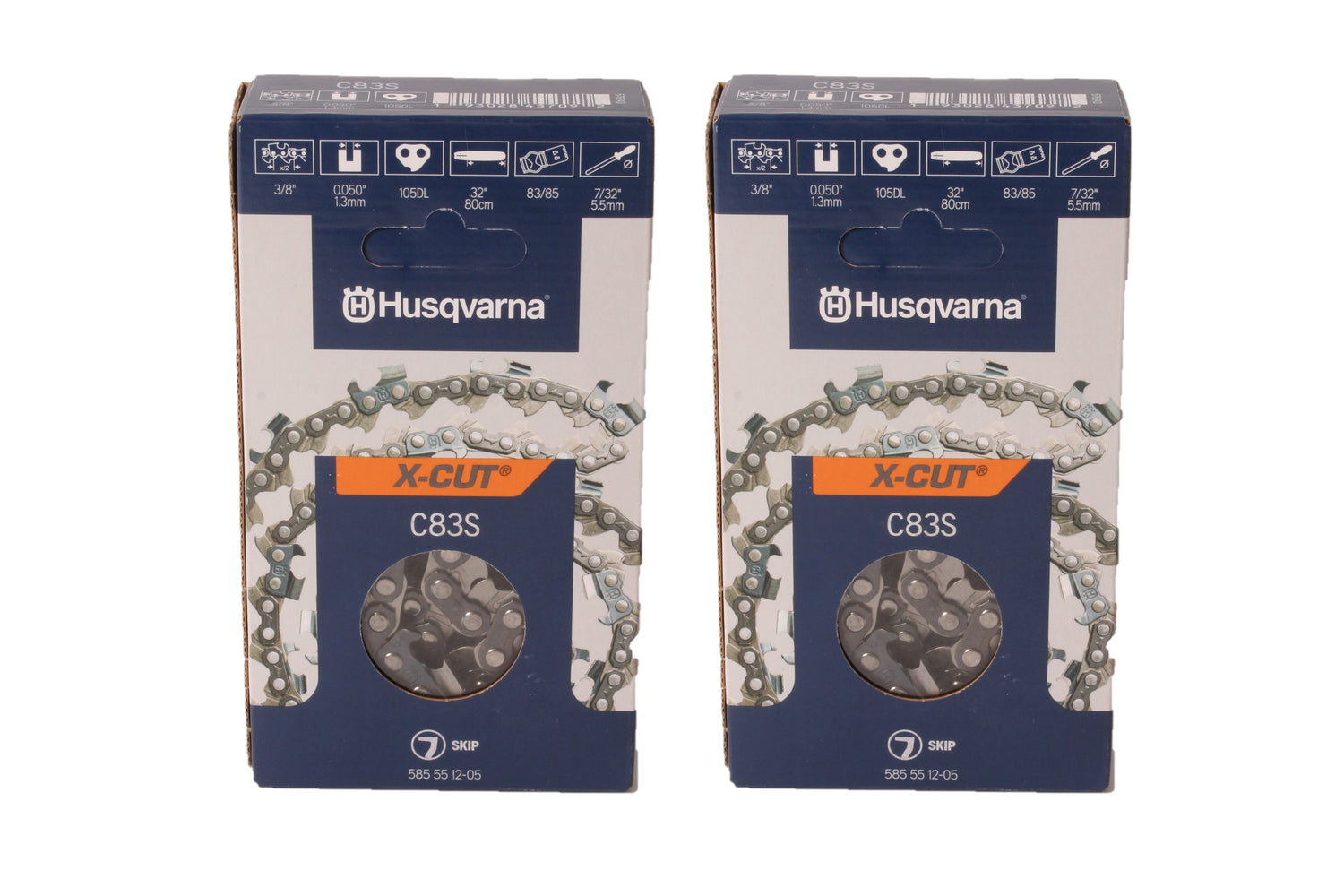 2 PK Genuine Husqvarna 585551205 32" 3/8" .050" 105 DL C83S Chainsaw Chain Loop