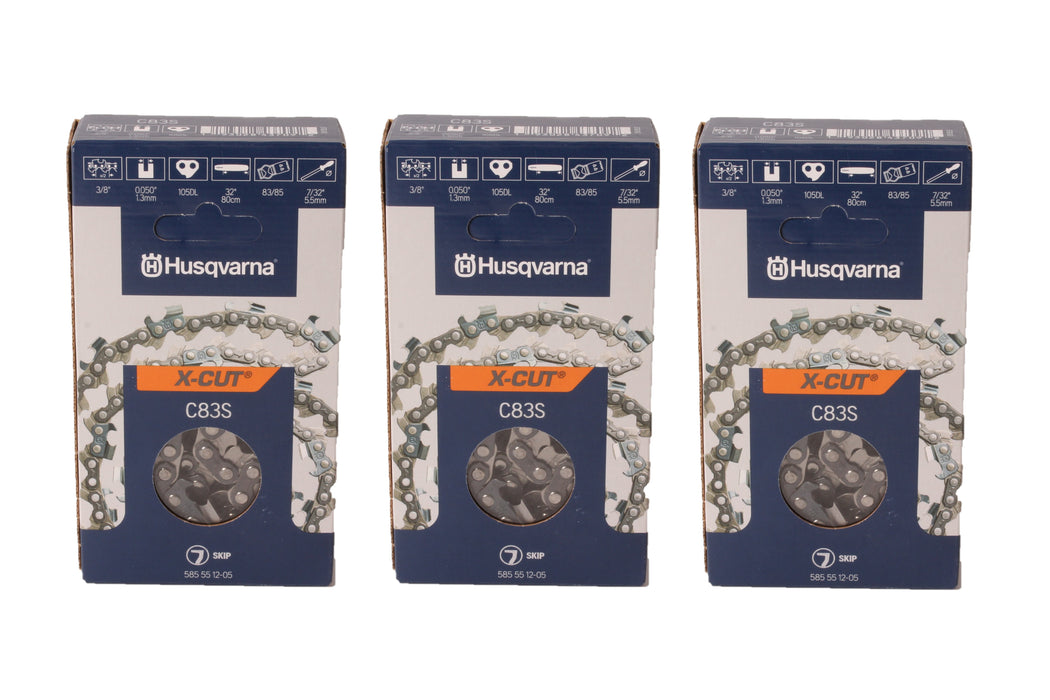 3 PK Genuine Husqvarna 585551205 32" 3/8" .050" 105 DL C83S Chainsaw Chain Loop