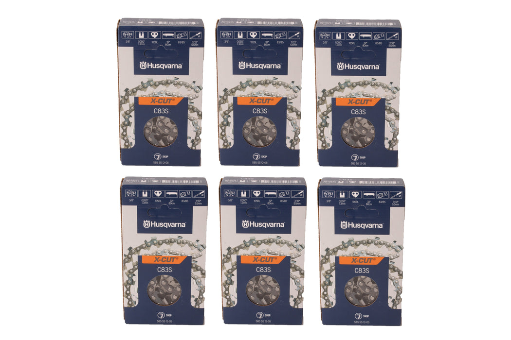 6 PK Genuine Husqvarna 585551205 32" 3/8" .050" 105 DL C83S Chainsaw Chain Loop