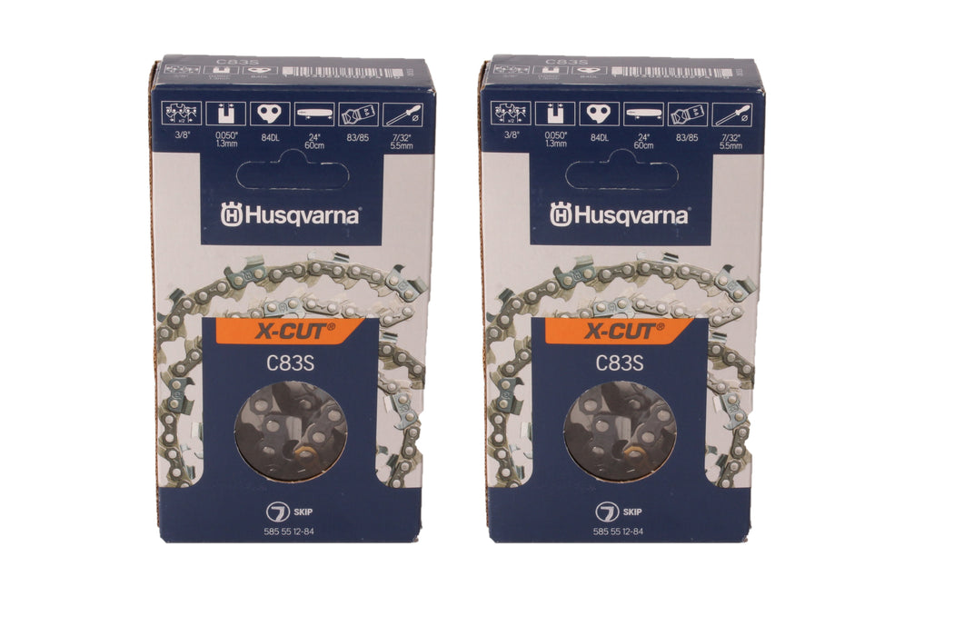 2 PK Genuine Husqvarna 585551284 24" 3/8" .050" 84 DL Chainsaw Chain Loop C83S