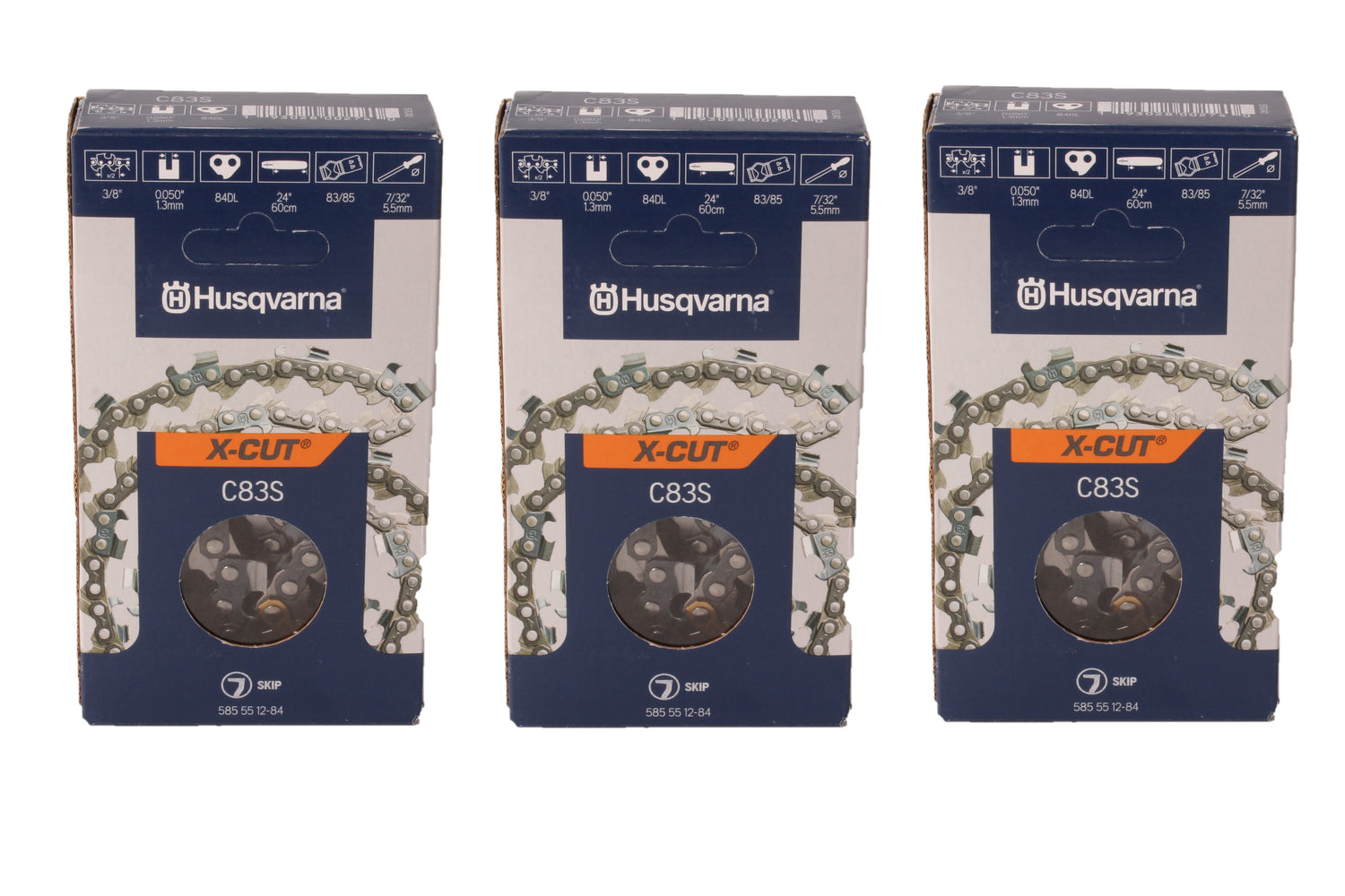 3 PK Genuine Husqvarna 585551284 24" 3/8" .050" 84 DL Chainsaw Chain Loop C83S