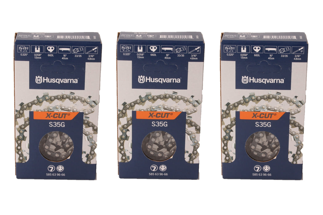 3 PK Genuine Husqvarna 585639666 16" .325" .058" 66 DL S35G Chainsaw Chain Loop