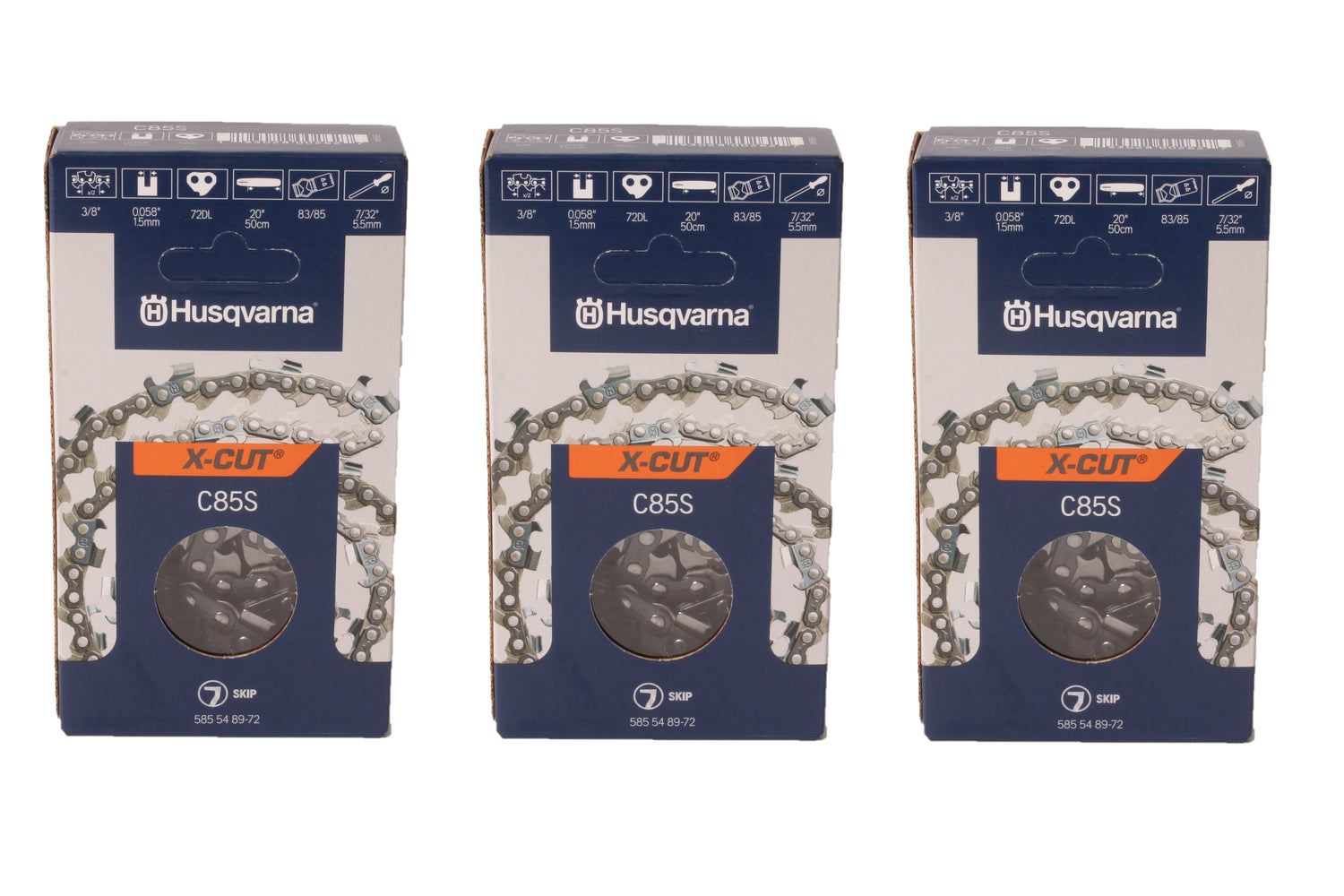 3 PK Genuine Husqvarna 585639672 18" .325" .058" 72 DL Chainsaw Chain Loop S35G