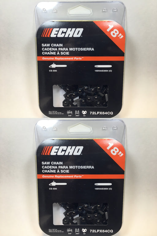 2 PK Genuine Echo 72LPX64CQ 18" .050" 3/8" 64 DL Chainsaw Chain Loop OEM