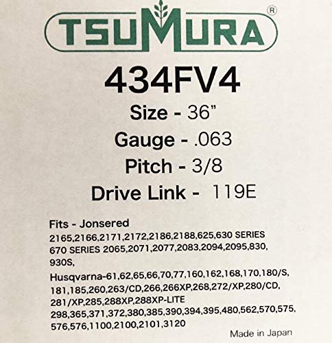Genuine TsuMura 434FV4 36" .063 3/8" 119DL D009 Solid Chainsaw Guide Bar