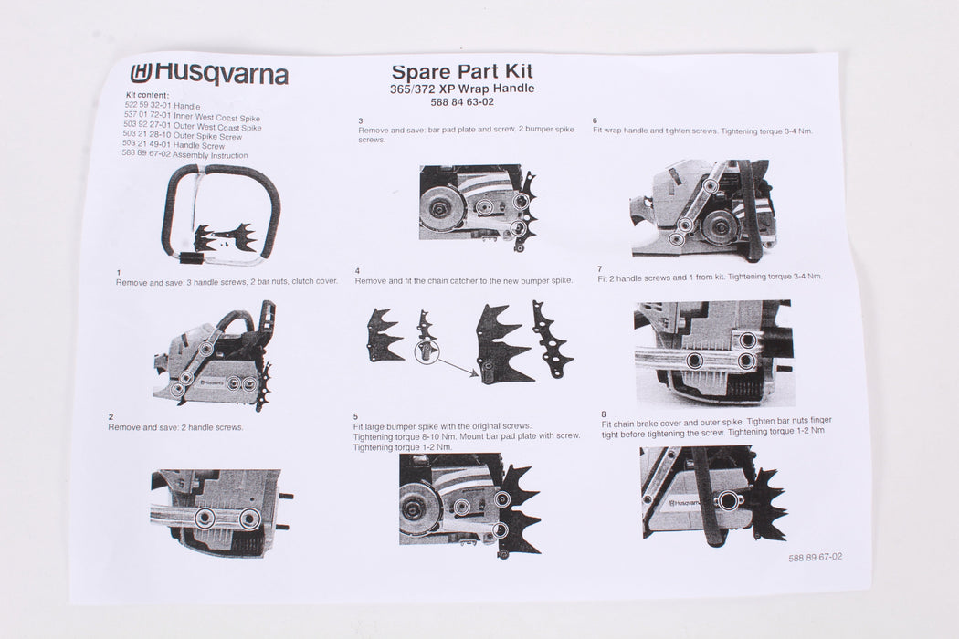 Genuine Husqvarna 588846302 Full Wrap Handle Kit with Spikes Fits 365 372XP OEM