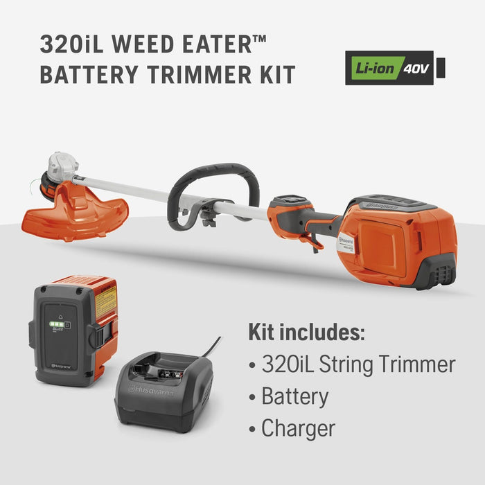 Husqvarna 970480104 320iL 40V WeedEater Brushless Lithium-Ion 16 in. Straight Shaft Cordless String Trimmer Kit