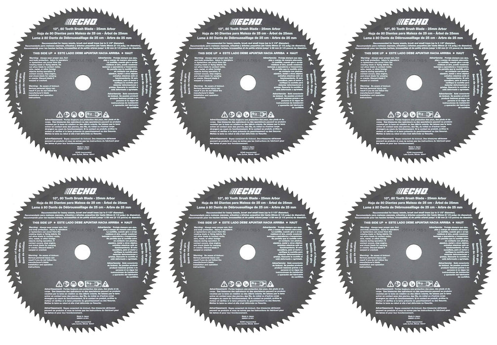 6 PK Genuine Echo 69500121431 10" 25mm Arbor 80 Tooth Brush Blade SRM Series SS