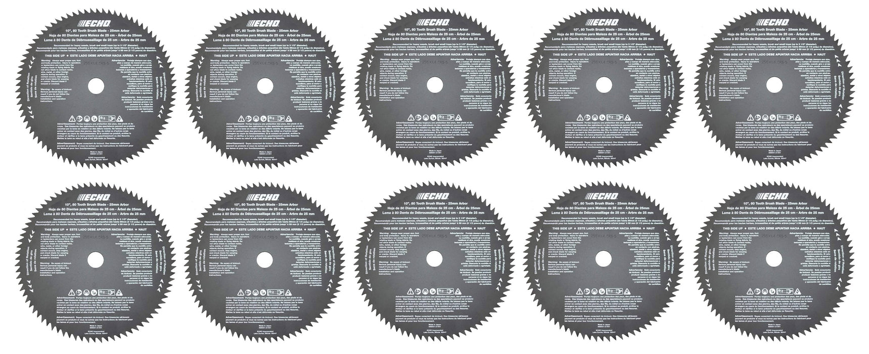 10 PK Genuine Echo 69500121431 10" 25mm Arbor 80 Tooth Brush Blade SRM Series SS