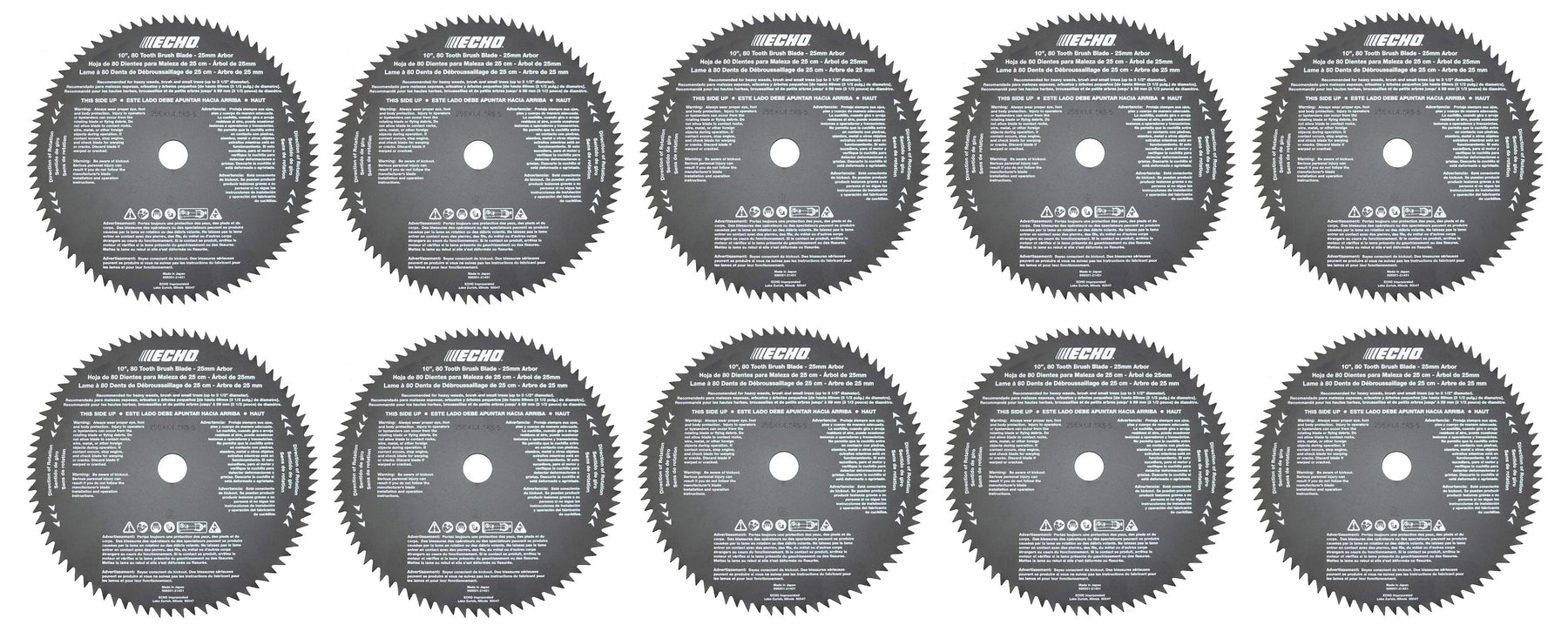 10 PK Genuine Echo 69500121431 10" 25mm Arbor 80 Tooth Brush Blade SRM Series SS