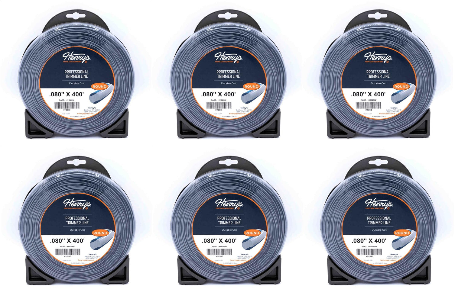 6 PK Henry's H1102662 .080" 400' Round Pro Trimmer Line Twin-Layer Co-Extrusion