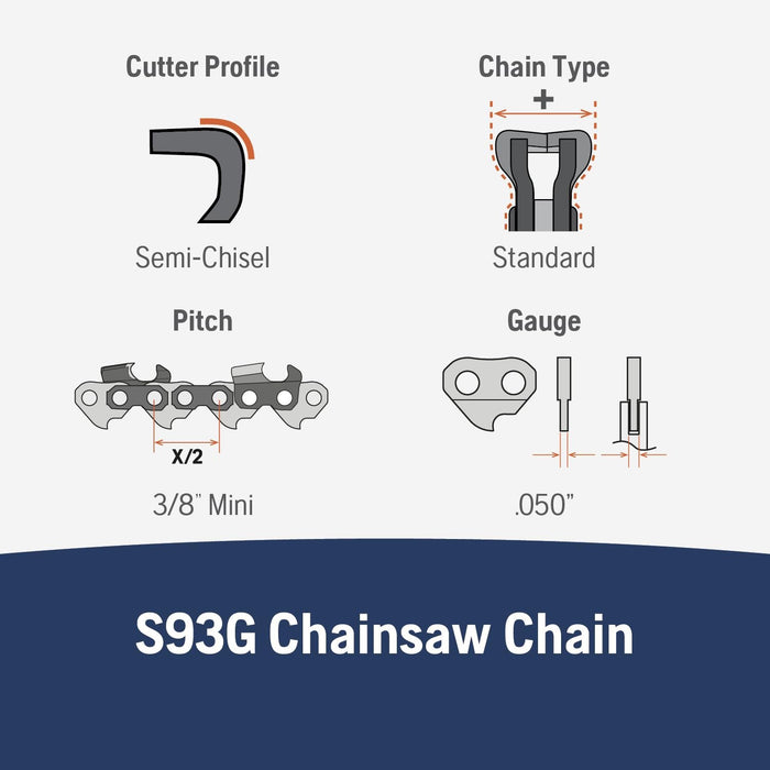 Husqvarna 585422155 X-Cut S93G 18 Inch Chainsaw Chain, 3/8" Mini Pitch, 050" Gauge