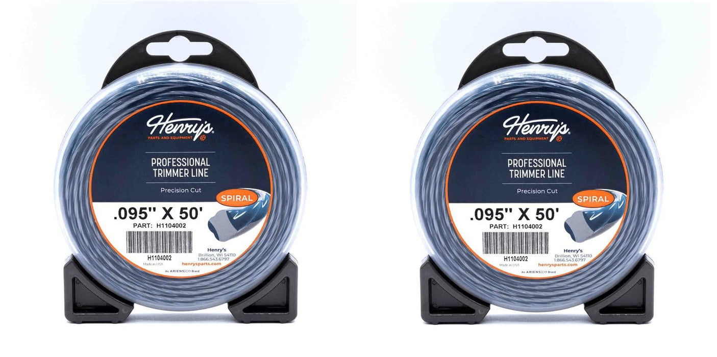2 PK Henry's H1104002 .095" 50' Spiral Pro Trimmer Line Twin-Layer Co-Extrusion