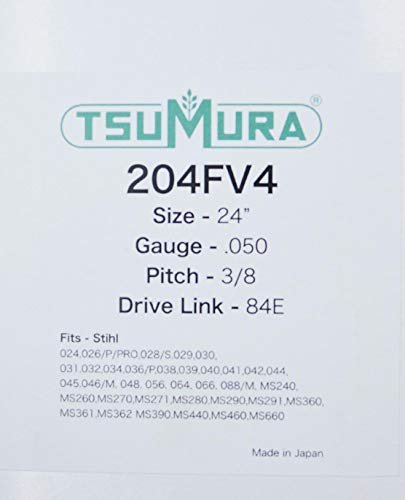Genuine TsuMura 204FV4 24" .050 3/8" 84DL D025 Solid Chainsaw Guide Bar
