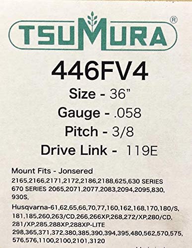 Genuine TsuMura 446FV4 36" .058 3/8" 119DL D009 Solid Chainsaw Guide Bar