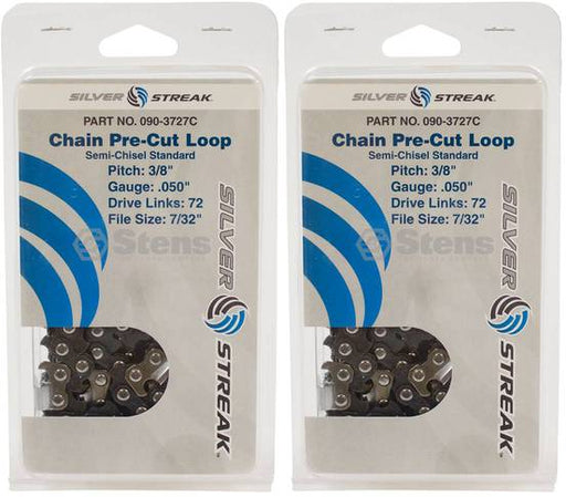 2 Pack Stens 090-3727C Chain Loop Clamshell 72DL 3/8" .050 S-Chisel Standard