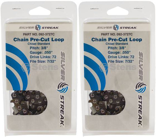 2 Pack Stens 092-3727C Chain Loop Clamshell 72 DL 3/8" .050 Chisel Standard