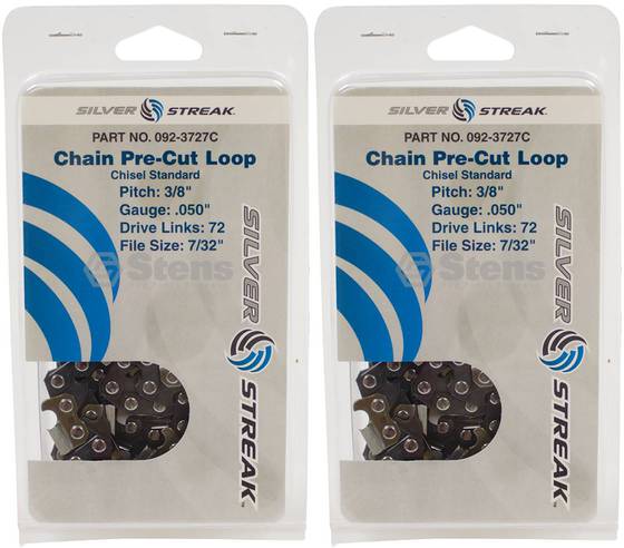 2 Pack Stens 092-3727C Chain Loop Clamshell 72 DL 3/8" .050 Chisel Standard