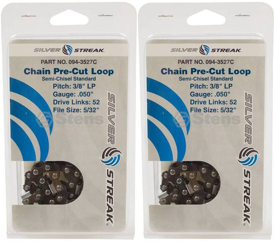 2 Pack Stens 094-3527C Chain Loop Clamshell 52 DL 3/8" LP .050 S-Chisel Standard