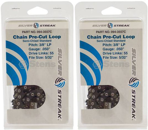 2 Pack Stens 094-3557C Chain Loop Clamshell 55 DL 3/8" LP .050 S-Chisel Standard