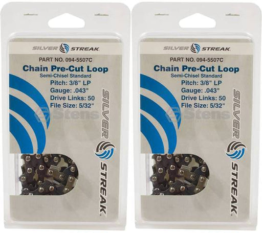 2 Pack Stens 094-5507C Chain Loop Clamshell 50 DL 3/8" LP .043 S-Chisel Standard