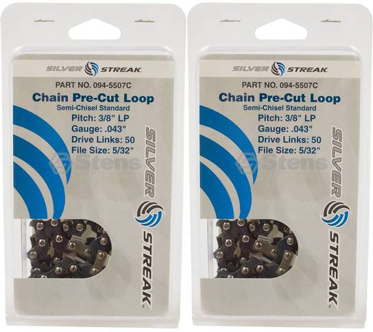 2 Pack Stens 094-5507C Chain Loop Clamshell 50 DL 3/8" LP .043 S-Chisel Standard