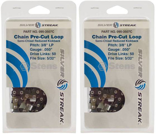 2 Pack Stens 095-3507C Chain Loop Clamshell 50 DL 3/8" LP .050 S-Chis Reduced Ki