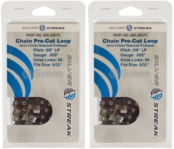 2 Pack Stens 095-3507C Chain Loop Clamshell 50 DL 3/8" LP .050 S-Chis Reduced Ki