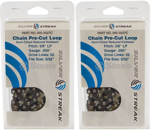 2 Pack Stens 095-3527C Chain Loop Clamshell 52 DL 3/8" LP .050 S-Chis Reduced Ki