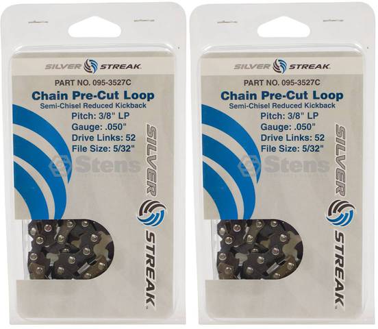 2 Pack Stens 095-3527C Chain Loop Clamshell 52 DL 3/8" LP .050 S-Chis Reduced Ki