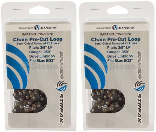 2 Pack Stens 095-3557C Chain Loop Clamshell 55 DL 3/8" LP .050 S-Chis Reduced Ki