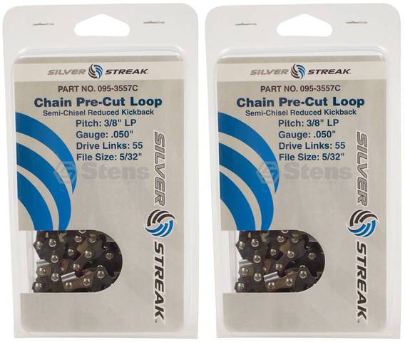 2 Pack Stens 095-3557C Chain Loop Clamshell 55 DL 3/8" LP .050 S-Chis Reduced Ki