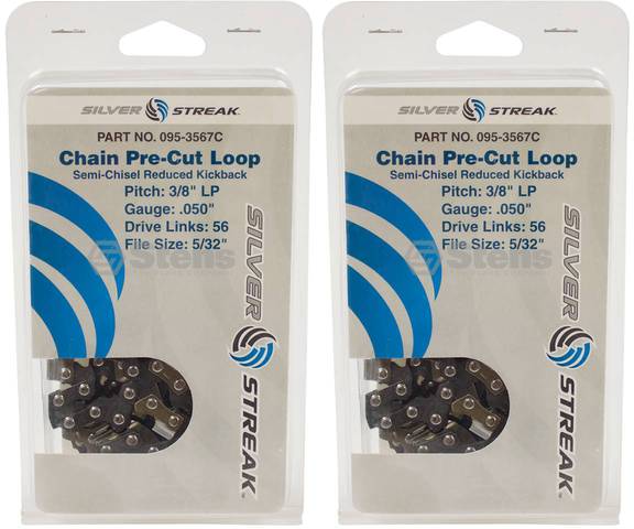 2 Pack Stens 095-3567C Chain Loop Clamshell 56 DL 3/8" LP .050 S-Chis Reduced Ki