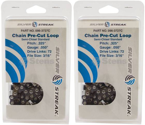 2 Pack Stens 096-3727C Chain Loop Clamshell 72 DL .325" .050 S-Chisel Standard