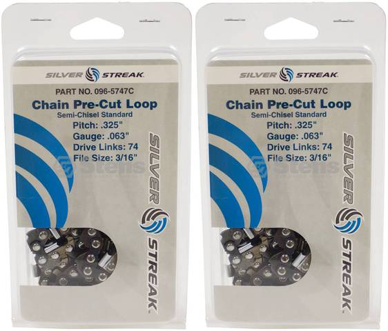 2 Pack Stens 096-5747C Chain Loop Clamshell 74 DL .325" .063 S-Chisel Standard