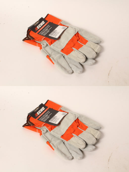 2 PK Echo 103942074 Large Heavy Duty Work Gloves Leather Palm & Fingers