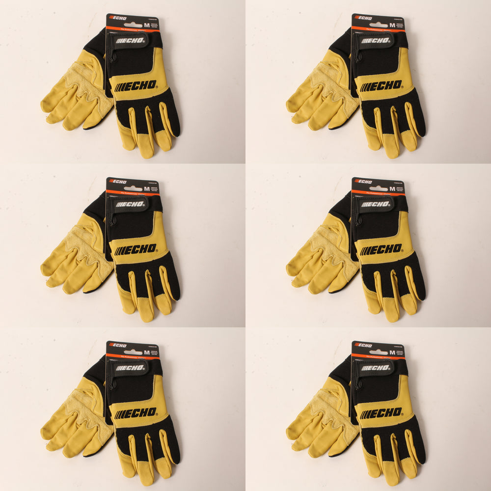 6 PK Echo Vibration-Reducing Landscape Gloves Medium Leather Foam Pad Palm