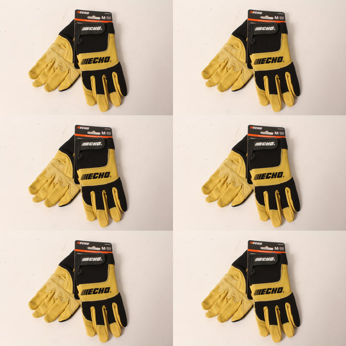 6 PK Echo Vibration-Reducing Landscape Gloves Medium Leather Foam Pad Palm