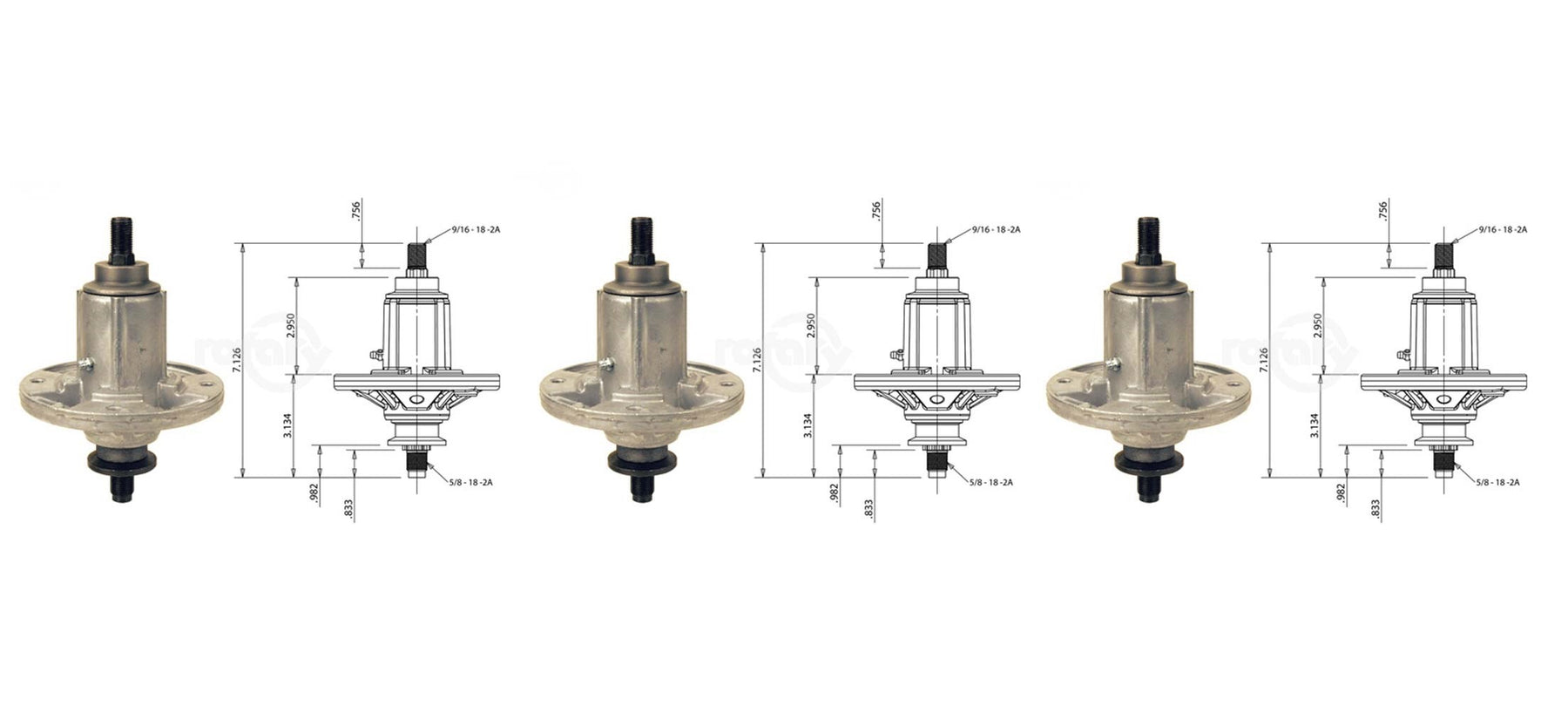 3 Pack Rotary 12910 Spindle Fits John Deere GY20454 GY20962 GY21098 D140 LA115