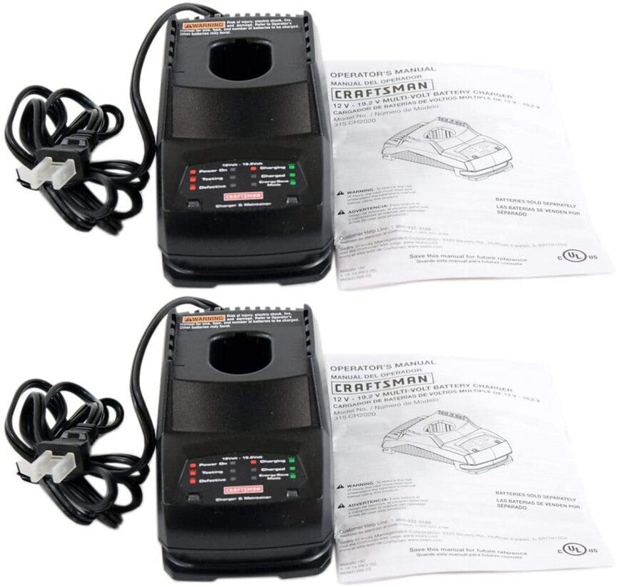 2 Pack Craftsman 140155008 12V-19.2V Dual Chem Battery Charger 315.CH2020 MV OEM