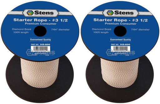 2 PK Stens 145-600 Diamond Braid Starter Rope 100' Reel Size 3-1/2 Dia 7/64"