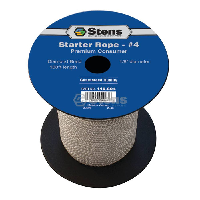 Stens 145-604 Diamond Braid Starter Rope 100' Spool Size #4 Dia 1/8"