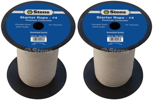 2 PK Stens 145-700 Diamond Braid Starter Rope 200' Spool Size 4 Dia 1/8"