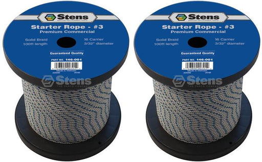 2 PK Stens 146-001 Solid Braid Starter Rope 100' Spool Dia 3/32"