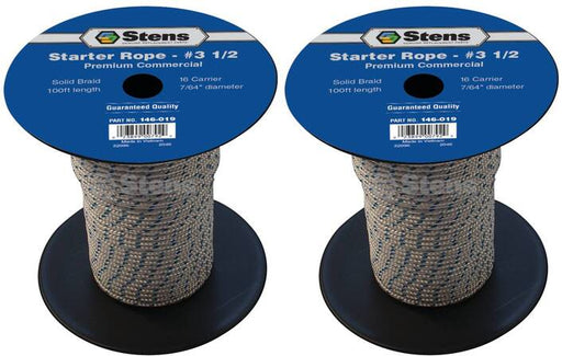 2 PK Stens 146-019 Solid Braid Starter Rope 100' Spool Size 3-1/2 Dia 7/64"