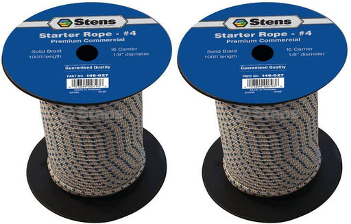 2 PK Stens 146-027 Solid Braid Starter Rope 100' Spool Size 4 Dia 1/8"