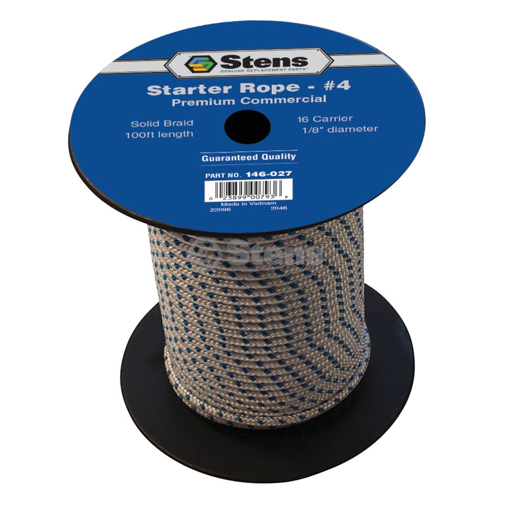 Stens 146-027 Solid Braid Starter Rope 100' Spool Size 4 Dia 1/8"