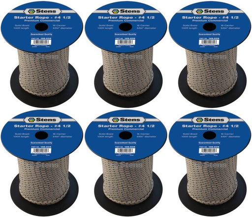 6 PK Stens 146-035 Solid Braid Starter Rope 100' Spool Size 4-1/2 Dia 9/64"